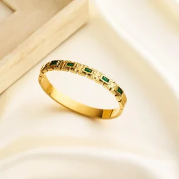 316L Stainless Steel Waterproof Brushed Bangle - Gold Tone