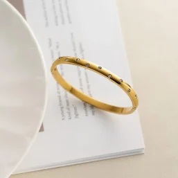 316L Stainless Steel Waterproof Festive Bangle - Gold Tone