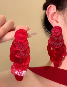Shell Disc Earrings – Maroon