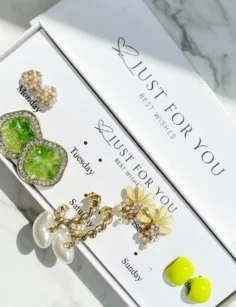 S925 Sterling Silver Stud Earrings Gift Box, 5 Pairs, Set 01
