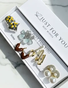 S925 Sterling Silver Stud Earrings Gift Box, 5 Pairs, Set 02