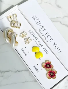 S925 Sterling Silver Stud Earrings Gift Box, 5 Pairs, Set 03