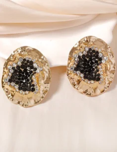 Metal Stone Earrings - Black