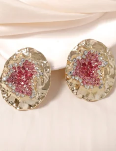 Metal Stone Earrings - Pink