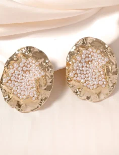 Metal Stone Earrings - White