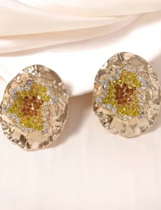Metal Stone Earrings - Yellow