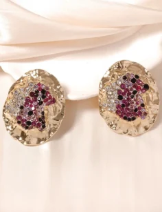 Metal Stone Earrings - Purple