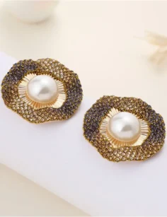 Wholesale Pearl Stone Earrings - Golden