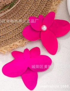Metal Floral Earrings - Hot Pink