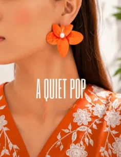 Metal Floral Earrings - Orange