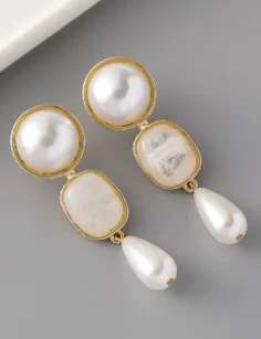Marble Stone Dangle Earrings - White