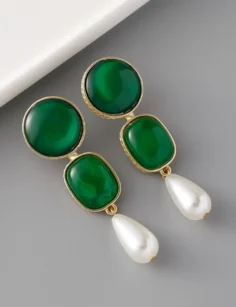 Marble Stone Dangle Earrings - Green