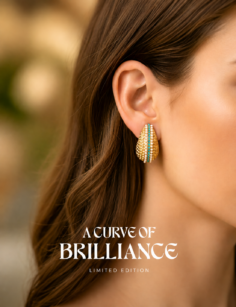 Woman wearing Secret House 316L stainless steel waterproof 18K gold plated textured oval hoop earrings