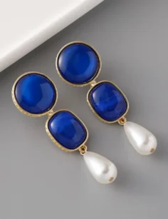 Marble Stone Dangle Earrings - Blue