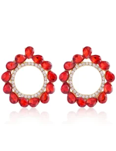 Crystal Hoop Earrings - Red