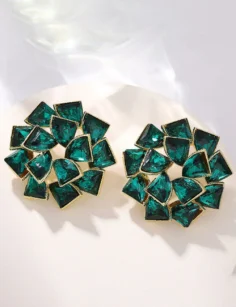 Rhinestone Earrings - Green