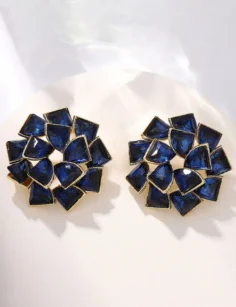 Rhinestone Earrings - Blue