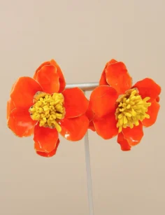 Floral Petal Stud Earrings - Orange