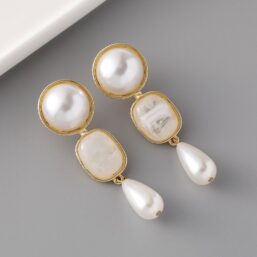 Marble Stone Pearl Drop Earrings
