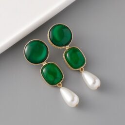 Aurelia Vintage Gold Marbled Resin and Teardrop Pearl Drop Earrings