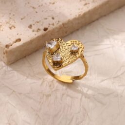 Heart Stone Adjustable Stainless Steel Ring