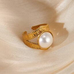 18K Gold Plated Aurelia Pearl Shield Adjustable Ring for Women