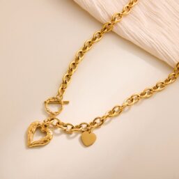 316L Stainless Steel Waterproof Gold Heart Pendant Necklace for Women